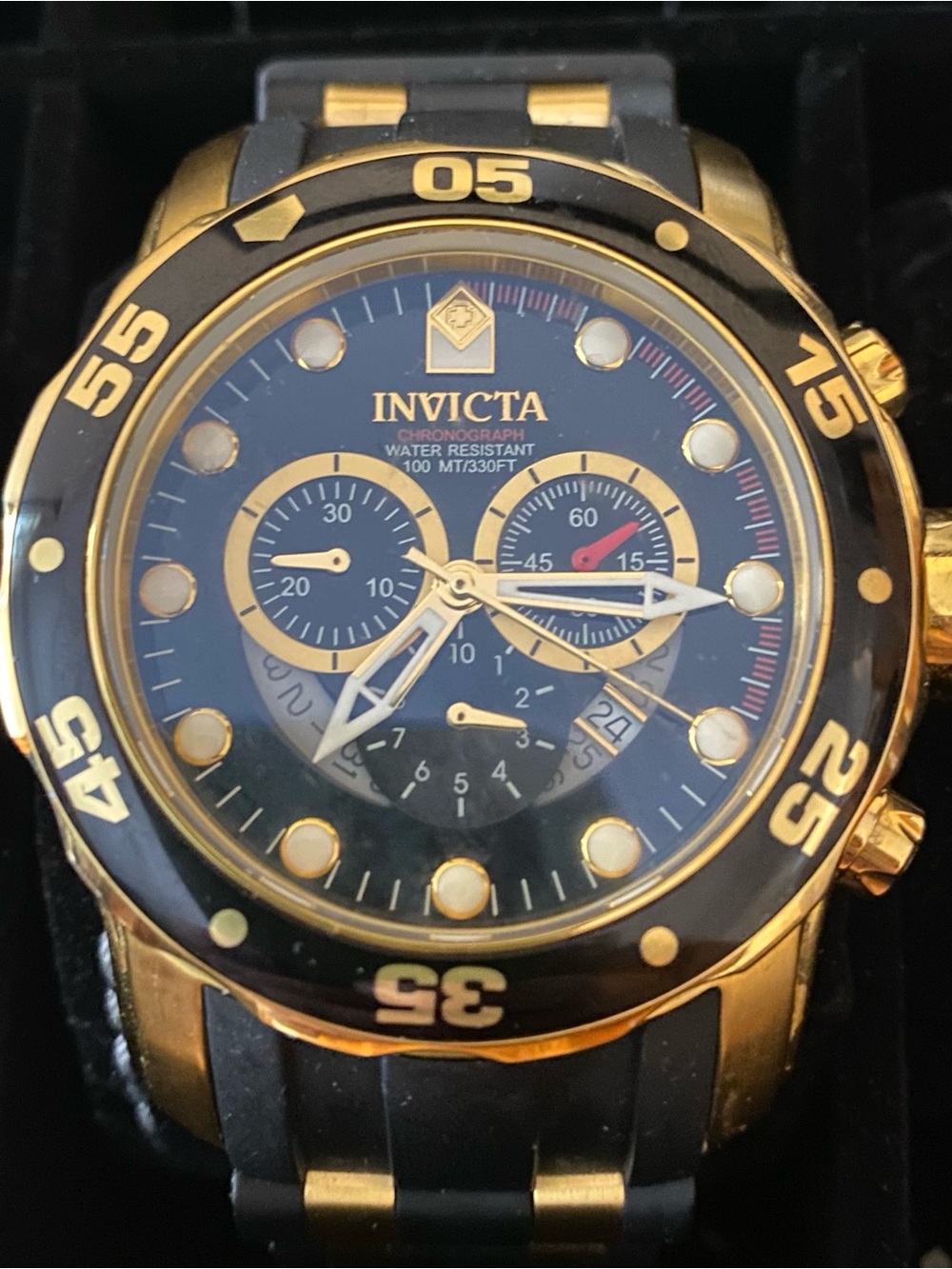 Invicta Black and Gold Chronograph Sport Watch